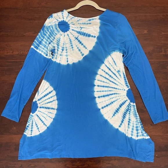 Soft Surroundings Size S Blue Tie Dye Tunic Top Jersey Knit Boho Hippie Stretch‎ - Picture 9 of 13